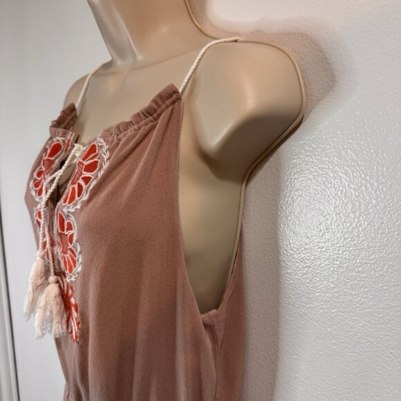 Lulus Romper L Barcelona Beauty Blush Pink Embroidered Floral Tassel Boho Beach - Picture 7 of 11